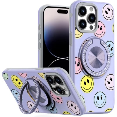 For iPhone 14 PRO MAX 6.7" Diamond [Magnetic Circle] with CD Pattern Hybrid - Purple
