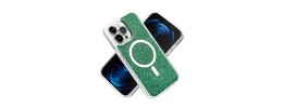 For iPhone 14 PRO MAX 6.7" Epoxy Glitter [Magnetic Circle] ShockProof Hybrid 2.5mm Thick - Green