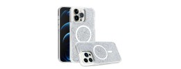 For iPhone 14 PRO MAX 6.7" Epoxy Glitter [Magnetic Circle] ShockProof Hybrid 2.5mm Thick - Silver