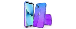 For iPhone 14 PRO MAX 6.7" Epoxy Sticker Glitter 3in1 Shockproof Transparent Hybrid Case - Pink + Light Blue