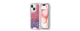 For iPhone 14 PRO MAX 6.7" Epoxy Sticker Glitter 3in1 Shockproof Transparent Hybrid Case - Pink + Light Purple