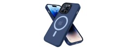 For iPhone 14 PRO MAX 6.7" Fashion Chrome Edged Camera [Magnetic Circle] PU Leather Hybrid - Dark Blue