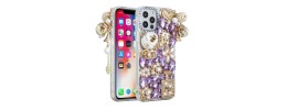 For iPhone 14 PRO MAX 6.7" Gem Glitter Diamond Transparent Hard Colorful TPU Hybrid Case - Black