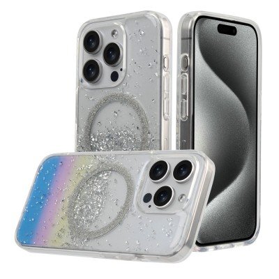 For iPhone 14 PRO MAX 6.7" Glitter Ultra [Magnetic Circle] Thick 3mm Transparent Hybrid - Clear
