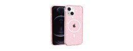 For iPhone 14 PRO MAX 6.7" Glitter Ultra [Magnetic Circle] Thick 3mm Transparent Hybrid - Pink