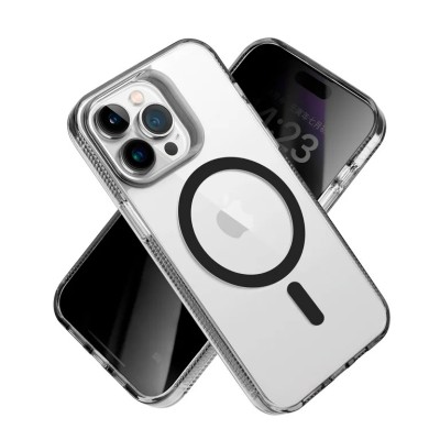 For iPhone 14 PRO MAX 6.7" Glitter Ultra [Magnetic Circle] Thick 3mm Transparent Hybrid - Smoke