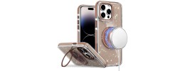 For iPhone 14 PRO MAX 6.7" Glitz HQ Shimmer Glitter [Magnetic Ring Circle] with 360 degree Rotational Ring Kickstand Tough Hybrid Case - Gold