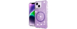 For iPhone 14 PRO MAX 6.7" Glitz HQ Shimmer Glitter [Magnetic Ring Circle] with 360 degree Rotational Ring Kickstand Tough Hybrid Case - Purple