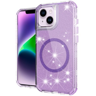 For iPhone 14 PRO MAX 6.7" Glitz HQ Shimmer Glitter [Magnetic Ring Circle] with 360 degree Rotational Ring Kickstand Tough Hybrid Case - Purple