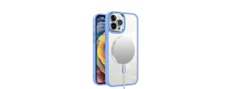 For iPhone 14 PRO MAX 6.7" Greatest Clear Acrylic [Magnetic Circle] ShockProof ToughThick Metal Button Hybrid - Light Blue