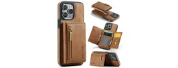 For iPhone 14 PRO MAX 6.7" Jewel Wallet Design with Stitched PU Leather ID Card Money Holder Zipper Case - Brown