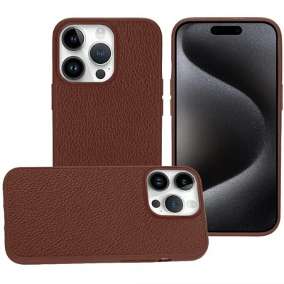 For iPhone 14 PRO MAX 6.7" METKASE Apple-Peel Stick PU Leather [Magnetic Circle] Premium Hybird Case - Brown
