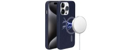 For iPhone 14 PRO MAX 6.7" METKASE Apple-Peel Stick PU Leather [Magnetic Circle] Premium Hybird Case - Dark Blue