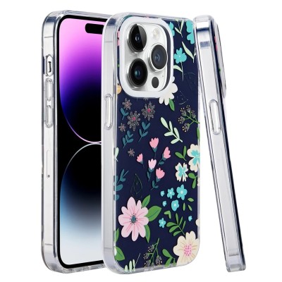 For iPhone 14 PRO MAX 6.7" METKASE Double Protection IMD Design Pattern [Magnetic Circle] Premium Case - Nightly Floral