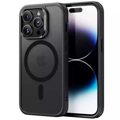 For iPhone 14 PRO MAX 6.7" METKASE Folio Transparent [Magnetic Ring] Flap Premium Hybrid Case - Black