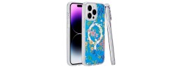 For iPhone 14 PRO MAX 6.7" METKASE IMD Design Pattern [Magnetic Circle] Premium Hybrid Case - Blue Pattern