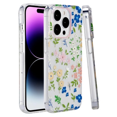 For iPhone 14 PRO MAX 6.7" METKASE IMD Design Pattern [Magnetic Circle] Premium Hybrid Case - Clear Pattern