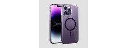 For iPhone 14 PRO MAX 6.7" METKASE Magnetic Circle Ring Transparent Premium Acrylic Case Cover with Metal Buttons & Camera Raised Lip in Slide-Out Package - Light Purple