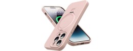 For iPhone 14 PRO MAX 6.7" METKASE Premium Magnetic Circle Ring Stand LIQUID Silicone in Slide-Out Package - Light Pink