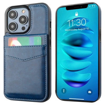 For iPhone 14 PRO MAX 6.7" [Magnetic Circle] Wallet For ID and Credit Cards With Lanyard - Blue