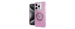 For iPhone 14 PRO MAX 6.7" Magnetic Ring Circle Bling Chrome 3in1 Hybrid Case - Pink