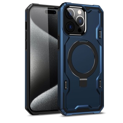For iPhone 14 PRO MAX 6.7" Magnetic Ring Circle Camera Cap KickStand Hybrid UV Paint Matte Finish Case - Black