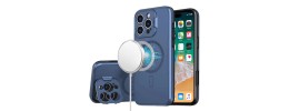 For iPhone 14 PRO MAX 6.7" Magnetic Ring Circle Camera Cap KickStand Hybrid UV Paint Matte Finish Case - Blue