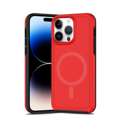 For iPhone 14 PRO MAX 6.7" Magnetic Ring Circle Guard Fused Ultimate Hybrid Case - Red