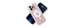 For iPhone 14 PRO MAX 6.7" Magnetic Ring Circle Real Flower Epoxy Glitter Hybrid Case Cover - Light Purple