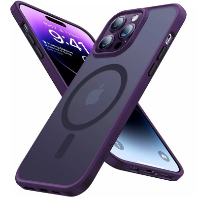For iPhone 14 PRO MAX 6.7" Magnetic Ring Stand Simplistic Tough Hybrid Case Cover - Dark Purple