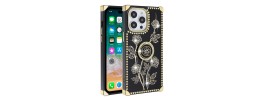 For iPhone 14 PRO MAX 6.7" Magnetic Ring Stand Square Passion Hearts Glitter Case Cover - Black