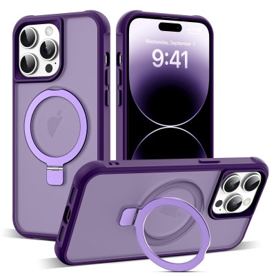 For iPhone 14 PRO MAX 6.7" Magnetic Ring Stand Square Passion Hearts Glitter Case Cover - Purple