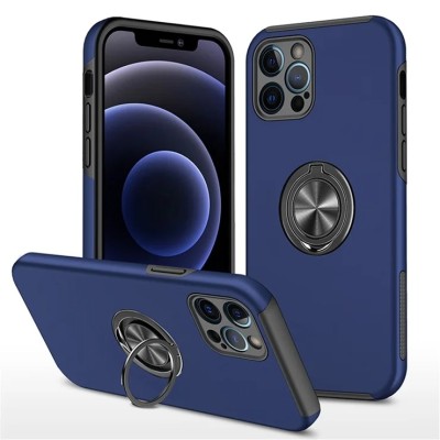 For iPhone 14 PRO MAX 6.7" Metal CD Pattern Matte Finished Hybrid with Rotational Ring [Car Mount Friendly] Case - Blue