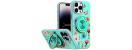 For iPhone 14 PRO MAX 6.7" Metal Diamond CD Pattern Design Matte Finished Hybrid with Rotational Ring [Car Mount Friendly] Case - 11