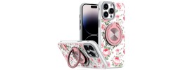 For iPhone 14 PRO MAX 6.7" Metal Diamond CD Pattern Design Matte Finished Hybrid with Rotational Ring [Car Mount Friendly] Case - 3