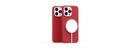 For iPhone 14 PRO MAX 6.7" PU Leather with inner [Magnetic Circle] Colored Metal Buttons - Dark Cherry