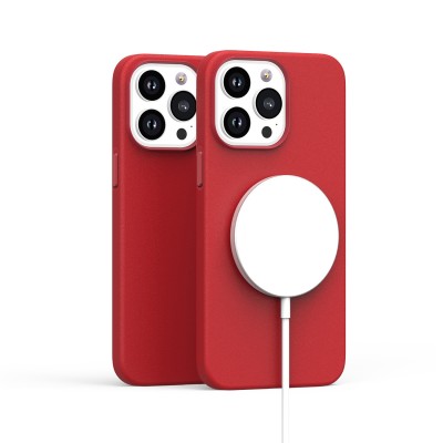 For iPhone 14 PRO MAX 6.7" PU Leather with inner [Magnetic Circle] Colored Metal Buttons - Dark Cherry