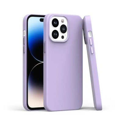 For iPhone 14 PRO MAX 6.7" PU Leather with inner [Magnetic Circle] Colored Metal Buttons - Light Purple