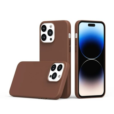 For iPhone 14 PRO MAX 6.7" PU Leather with inner [Magnetic Circle] Colored Metal Buttons - Saddle Brown
