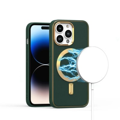 For iPhone 14 PRO MAX 6.7" Premium Matching [Magnetic Circle] & Camera Edge Color Chrome Hybrid Design - Light Green