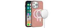 For iPhone 14 PRO MAX 6.7" Premium Matching [Magnetic Circle] & Camera Edge Color Chrome Hybrid Design - Light Pink