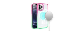 For iPhone 14 PRO MAX 6.7" Radiant Two Tone [Magnetic Circle] ShockProof Transparent Thick Shockproof Hybrid - Blue/Hot Pink