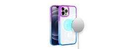 For iPhone 14 PRO MAX 6.7" Radiant Two Tone [Magnetic Circle] ShockProof Transparent Thick Shockproof Hybrid - Purple/Blue