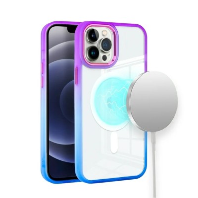 For iPhone 14 PRO MAX 6.7" Radiant Two Tone [Magnetic Circle] ShockProof Transparent Thick Shockproof Hybrid - Purple/Blue