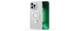 For iPhone 14 PRO MAX 6.7" Shockproof Hybrid [Magnetic Circle] with Stand - Clear/Clear