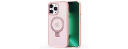 For iPhone 14 PRO MAX 6.7" Shockproof Hybrid [Magnetic Circle] with Stand - Clear/Pink