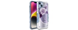 For iPhone 14 PRO MAX 6.7" Splendid Floral Designs with Metal Camera and Buttons with Butterfly Ring Stand Hybrid Case - Black