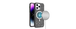 For iPhone 14 PRO MAX 6.7" Transparent Glitter [Magnetic Circle] ShockProof Tough 2.0mm Thick Hybrid - Black