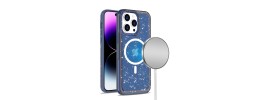For iPhone 14 PRO MAX 6.7" Transparent Glitter [Magnetic Circle] ShockProof Tough 2.0mm Thick Hybrid - Blue