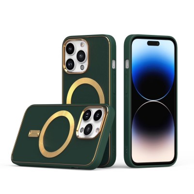 For iPhone 14 PRO MAX 6.7" Ultimate PU Leather [Magnetic Circle] Beautiful Hybrid - Midnight Green